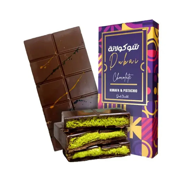 Dubai Chocolate ( Pistachio cream and Kunafa ) 200g – Dark Chocolate